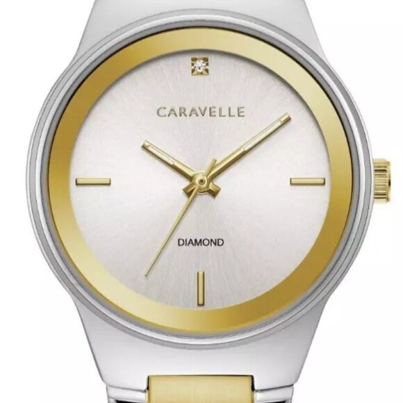 Caravelle Women's Quartz Modern Silver Gold Diamond Accent Watch - Picture 1 of 5
